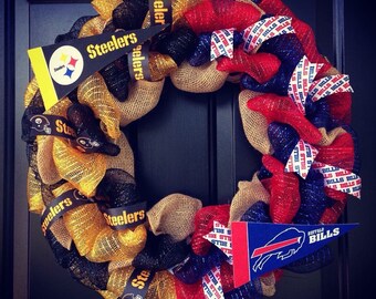Custom Made NFL House Divided wreath : Buffalo Bills /Pittsburgh Steelers