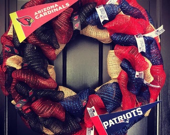 Custom Made House divided wreath: Arizona Cardinals /New England Patriots