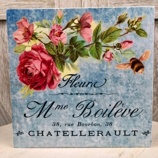 French Wall Art, French flower sign, French country decor, bee decor, rose decor, country decor, French farmhouse decor, French flower decor