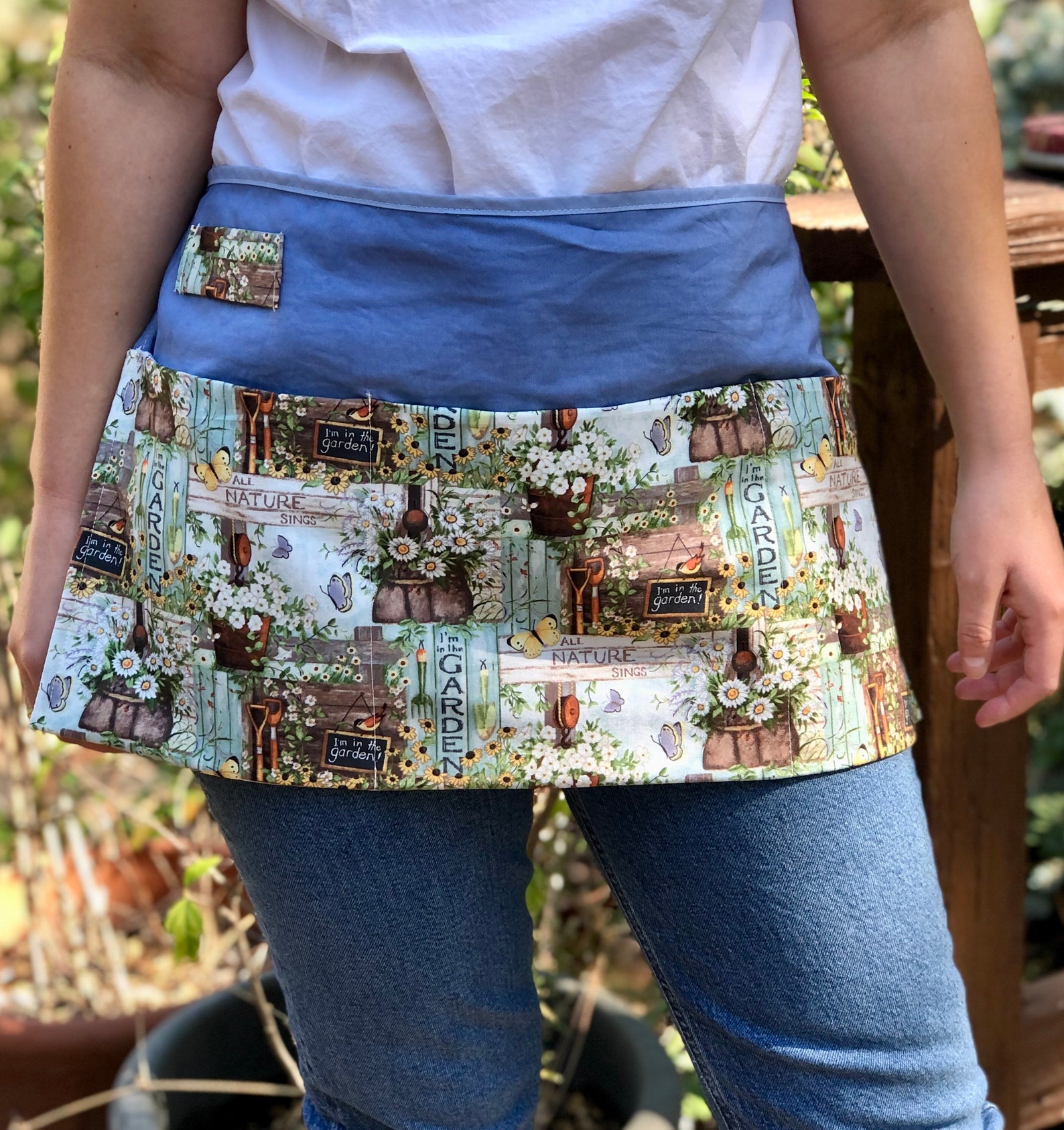 Blue Garden Apron Garden Apron With Pockets Gardening Gift Etsy