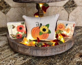 Fall Tiered Tray bundle, Pumpkin decor, Autumn tiered tray bundle, pumpkin pillow, fall flower decor