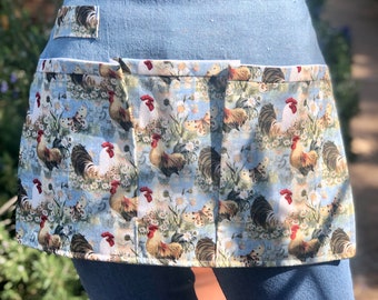 Chicken Apron, Garden Apron with Pockets, Gardening Gift, Chicken Garden Apron, Chicken Print Apron, Gardening Apron for Women, Waist Apron,