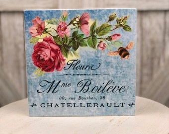 French Country Rose & Bee Sign: Farmhouse Decor