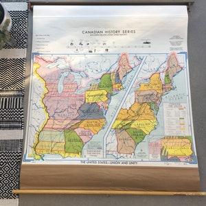 1965 Denoyer-Geppert Pull Down School Map of UNITED STATES UNION & Unity / 1965 U.S. Union Wall School Map