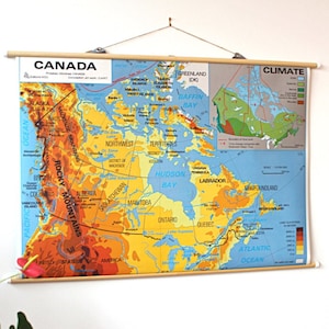 1983 MDI Original Pull Down School Map of CANADA 2 sides / 1983 Original Wall 2-sided School Map of CANADA