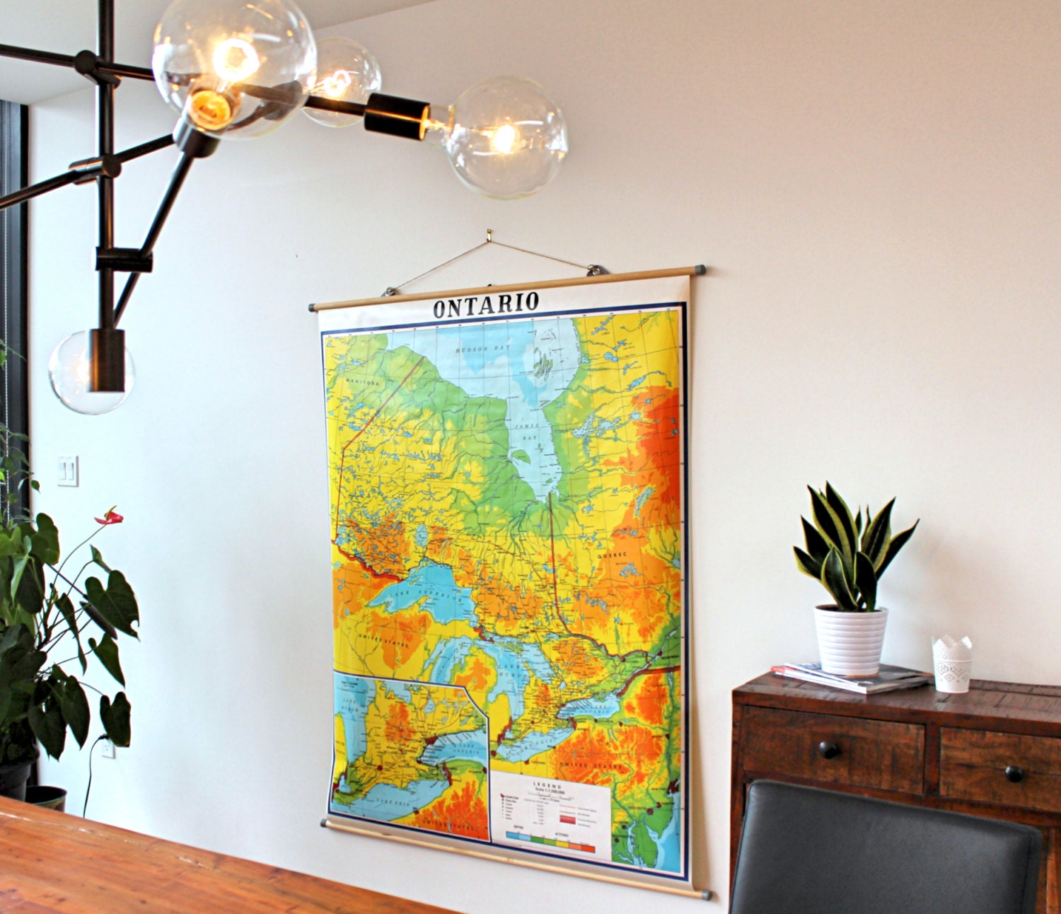 1982 Original Pull Down School Map of ONTARIO Physical / 1982 Original ...
