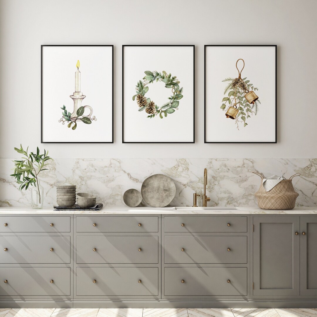 Christmas Prints Set of 3 Christmas Wall Art Candle Etsy