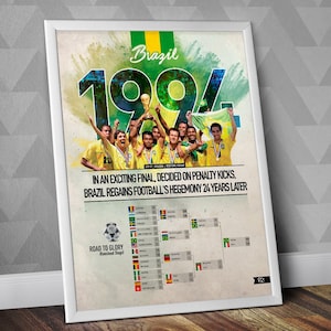 1994 World Cup Winners / Brazil National Team / Brazil 1994 / World Cup / Brazil Champion 1994 / Football Poster / Romario Poster / Brasil