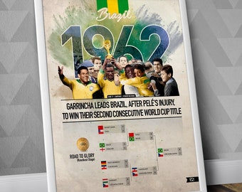 1962 World Cup Winners / Brazil National Team / Brazil 1962 / World Cup Poster / Brazil / Football Poster / Soccer Poster / Garrincha Poster
