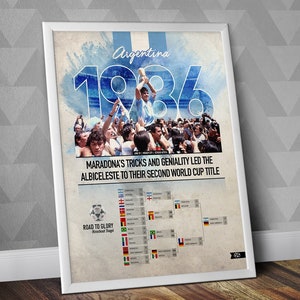 1986 World Cup Winners / Argentina National Team / Argentina 1986 / Argentina Poster / Football Poster / Soccer Poster / Maradona Print