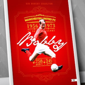 Sir Bobby Charlton / MUFC Print / Manchester United FC / Red Devils / Arte de futebol / Arte de futebol / Lendas do futebol / Copa do Mundo