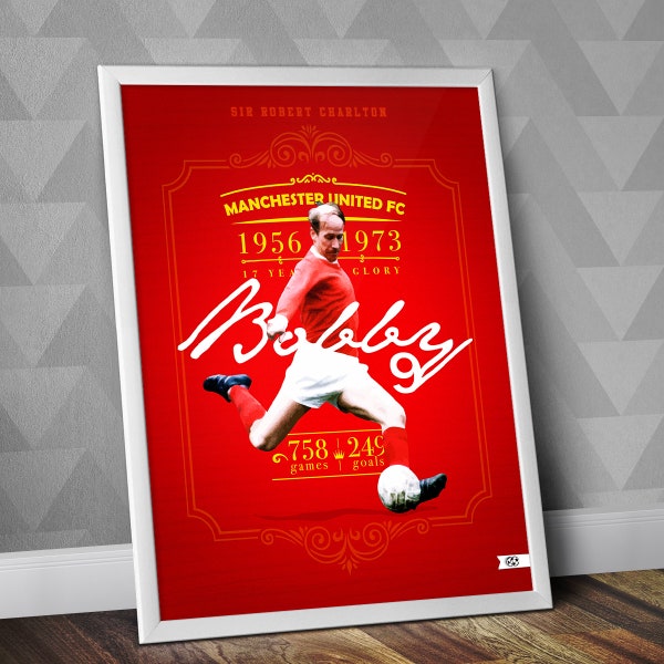 Sir Bobby Charlton / MUFC Print  / Manchester United FC / Red Devils / Football art / Soccer art / Legends of football / World Cup