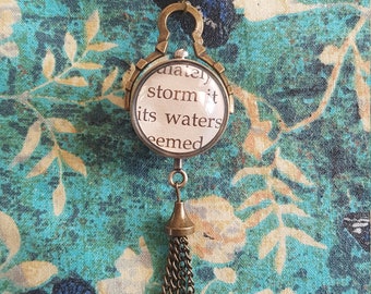 Pocket watch necklace antique brass gold necklace with book page