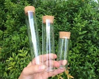 Empty 70ml 110ml 150ml Glass Bottles Vials Jars Test Tube With Cork Stopper Empty Jars Transparent Clear Bottles 12pcs