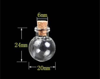 10 Mini Glass Round Ball Bottles Pendants Small Wishing Bottles With Cork Arts Jas For Necklace Transparent-Ball