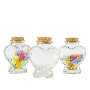 6pcs Small Love Heart Clear Glass Storage Food Grade Jar Bottle 80ml Container with Cork Stopper Fill with Match Candy Gemstones