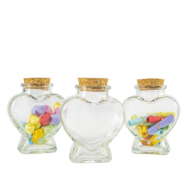 6pcs Small Love Heart Clear Glass Storage Food Grade Jar Bottle 80ml Container with Cork Stopper Fill with Match Candy Gemstones