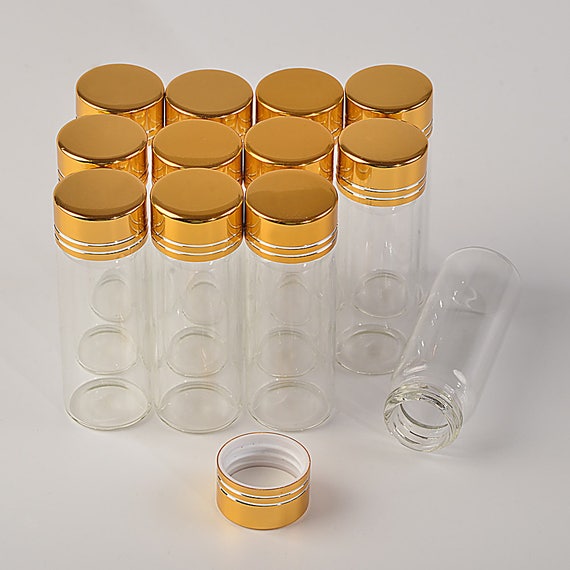 100pcs 5ml 6ml 7ml 10ml 14ml mini bottiglie di vetro con tappo in metallo  dorato vasetti di vetro vuoti vite tappo in metallo per regalo liquido  sabbia campione -  Italia