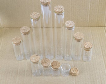 6PCS 10ml 20ml 25ml 30m 40ml 50ml 60ml 80ml 100ml 110ml Small Glass Test Tube with Cork Stopper Bottles Jars Vials Gift Free  Shipping
