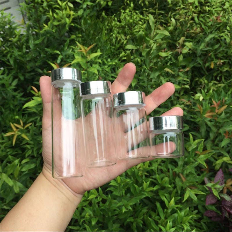 24 Units 20ml 50ml 65ml 90ml Glass Seal Bottles With Silver Screw Metal  Cover Empty Leak Bottle Jars Diy 