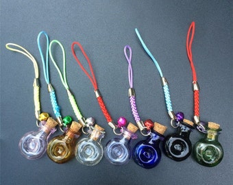 7pcs Mini Wine Bottles Form Glass Pendant with Nylon Rope Short Chains Mini Bell Bracelets Jars Glass Pendants Mixed Color XO-04