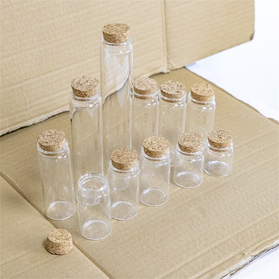 24 Units 25ml 30ml 40ml 50ml 60ml 80ml 90ml 160ml Clear Glass Bottles Cork  Storage Spice Liquid Candy Containers Travel Jars Free Shipping 