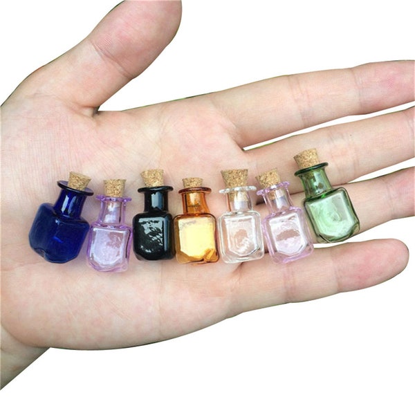 Mini bouteilles en verre rectangles transparentes mignonnes avec bouchon de liège petites bouteilles cadeau petits pots fioles mélanger 7 couleurs CFX-01