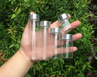 50pcs 15ml 25ml 40ml 50ml 60ml Glass bottles with Screw Aluminium Cap Silver Empty Glass Jars Vials