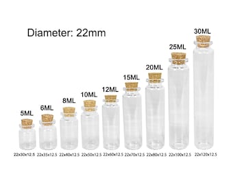 12PCS 5ml 10ml 15ml 20ml 25ml 30ml Mini Glass Bottle DIY Jars Message Vials Cork Decoration 22mm Diameter Small Containers Jars Drift Bottle