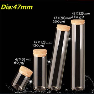 4pcs 60 ml 120 ml 230 ml 250 ml Grands pots de stockage en verre Bouchons de liège avec boîte séparée Bonbons Bouteilles alimentaires au safran Bouteilles vides saines et respectueuses de l'environnement