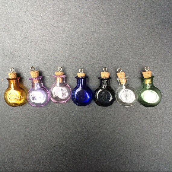 7pcs Glass Bottles Charms Rectangle Shape Mini Bell Bracelets
