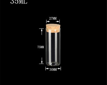 50units 30*75mm 35ml Tiny Glass Vials Jars Test Tube With Cork Stopper Empty Glass Transparent Clear Bottles For Food Saffron Jewelry