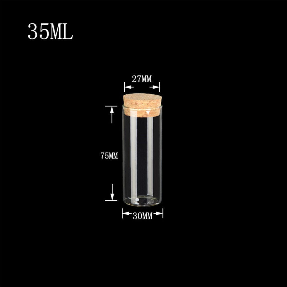 50units 30*75mm 35ml Tiny Glass Vials Jars Test Tube With Cork Stopper Empty Glass Transparent Clear Bottles For Food Saffron Jewelry