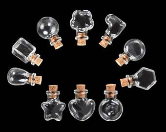 10 Mini Glass Bottles Pendants Diy Necklace Pendant Bottles Corks for Wedding Gift Jars Vials Festival Jewelry Transparent Mix 10 Shape