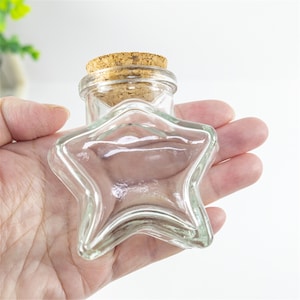 6pcs Small Star Shaped Clear Glass Storage Jar Bottle Container with Cork Stopper Fill with Jelly Balls Gemstones