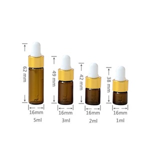 20PCS 1ml 2ml 3ml 5ml Mini Dropper Bottles Amber Essential Oil Aromatherapy with Rose Gold Silver Cap Reagent Pipettes Bottles Free Shipping