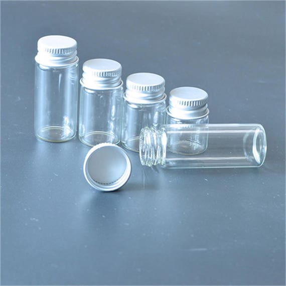 50pcs 8ml 15ml 20ml 25ml Mini Glass Bottles With Metal Aluminum