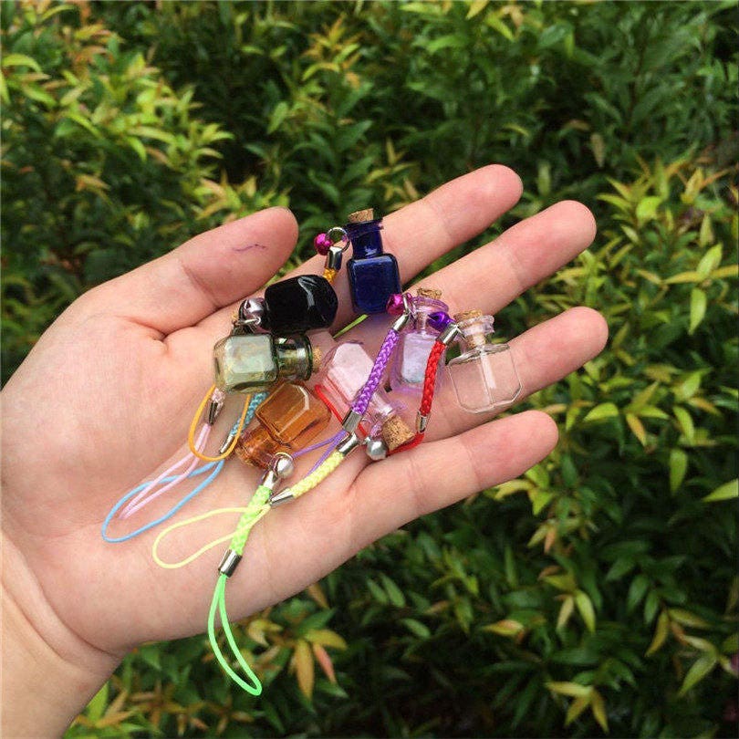 7pcs Glass Bottles Charms Rectangle Shape Mini Bell Bracelets