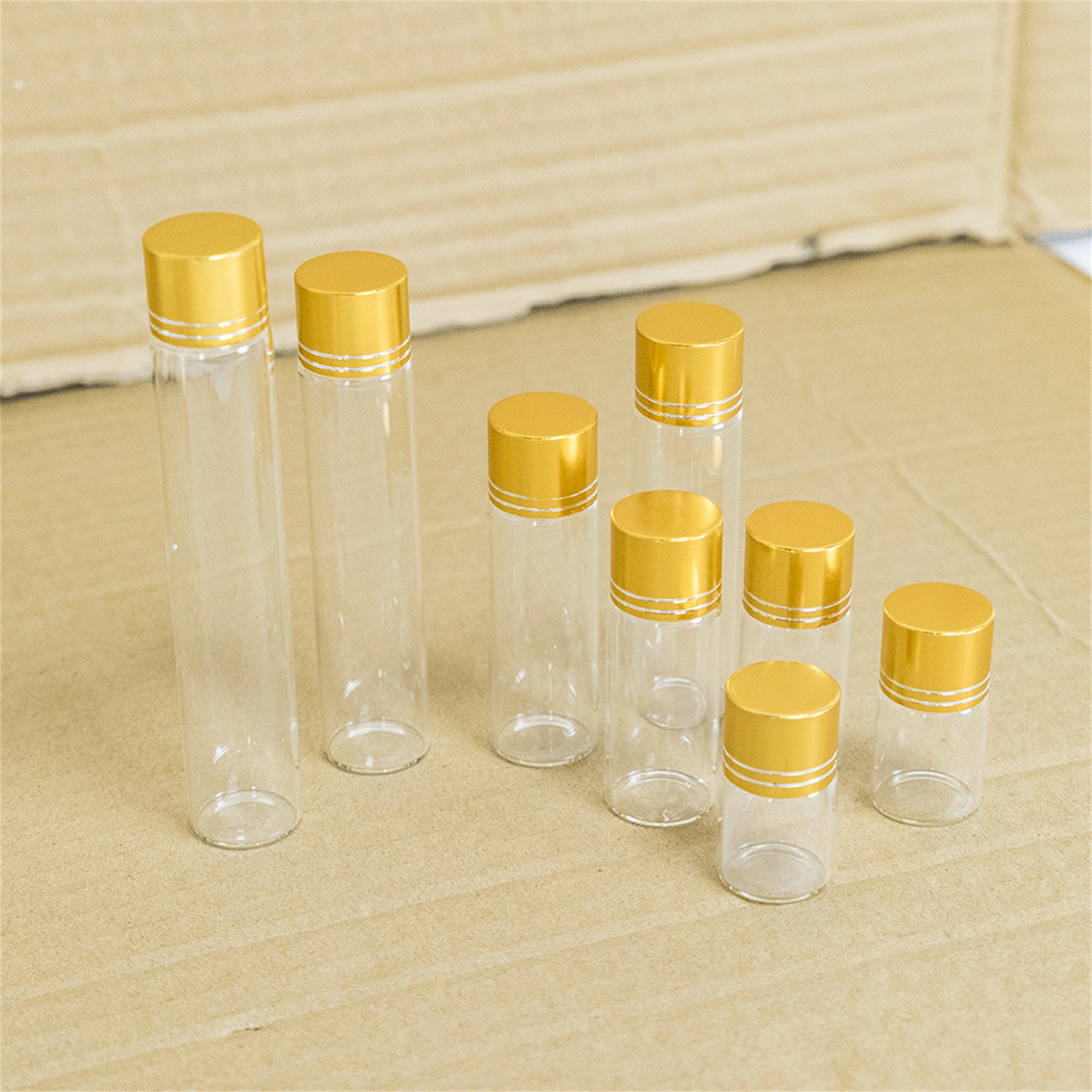 50pcs 5ml/6ml/8ml/10ml/12ml/15ml/20ml/25ml/30ml Glass Bottles with  Aluminium Lids Small Mini Jars 9 Sizes