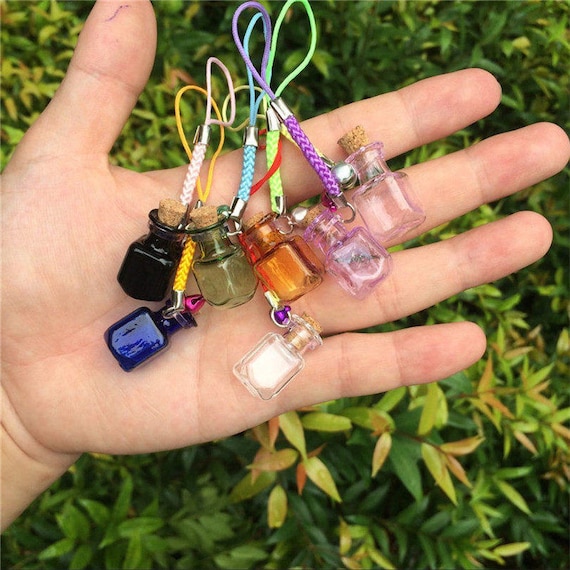 7pcs Glass Bottles Charms Rectangle Shape Mini Bell Bracelets