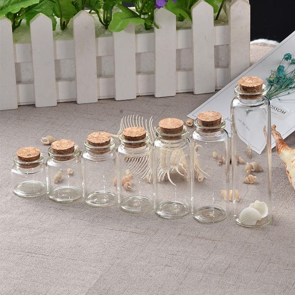 50pcs 10ml 15ml 20ml 25ml 30ml 40ml 55ml Glass Bottles with Cork Empty Bottles Jars Containers Vial Crafts Bottles Jars