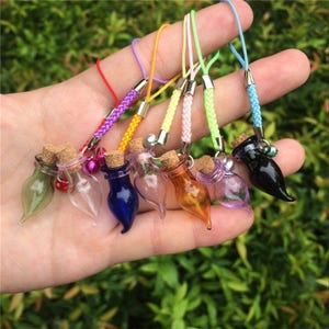 7pcs Glass Bottles Charms Rectangle Shape Mini Bell Bracelets