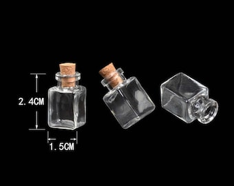 10 Mini Glass Bottles Pendants Rectangle Transparent Bottles With Cork Littles Jars For Gift Pendants Transparent-CFX