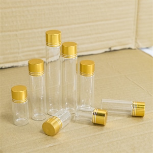 50PCS 5ml 8ml 10ml 12ml 20ml 15ml 25ml 30ml Glass Bottles with Gold Plastic Screw Caps Empty Glass Jars Crafts Bottles Food Grade Storage