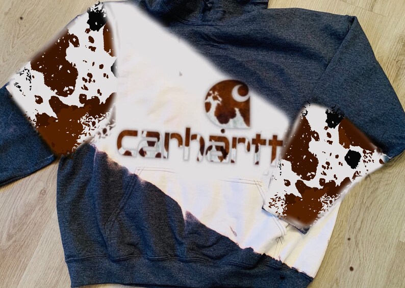 Cowhide Custom Carhartt Bleached Hoodie Etsy