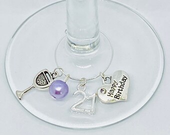 18th 21st 30th 40th 50th 60th 65th or 70th personalised wine glass charm 