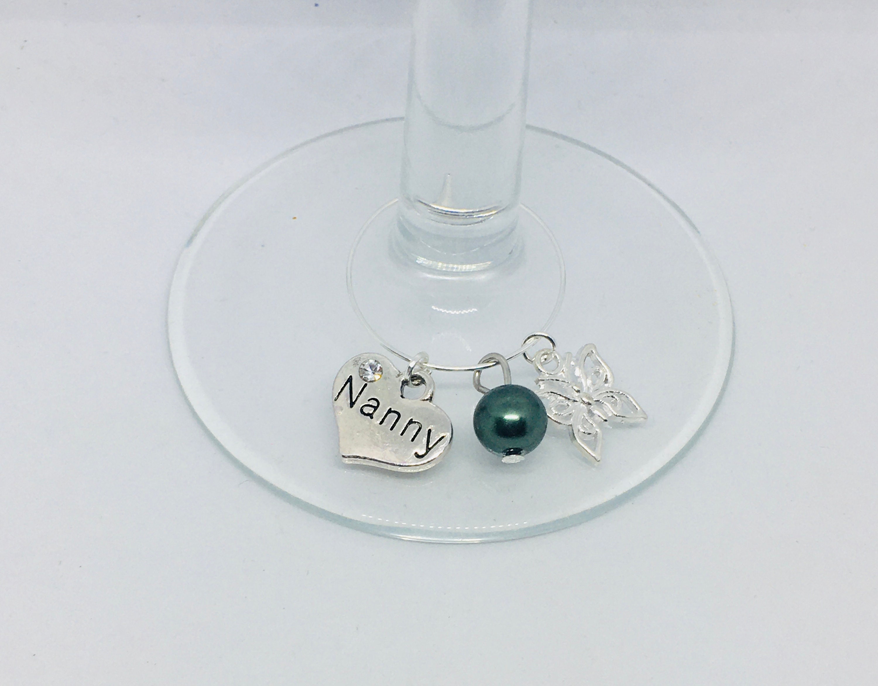 Butterfly birthstone with family charm wine glass charm and | Etsy