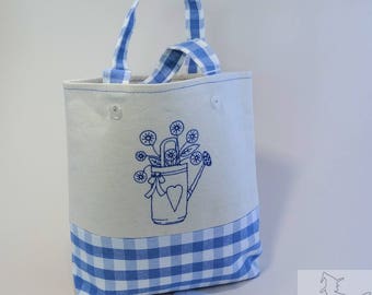 Handmade Project Bag with Handles and Machine Embroidered Panel - Watering Can