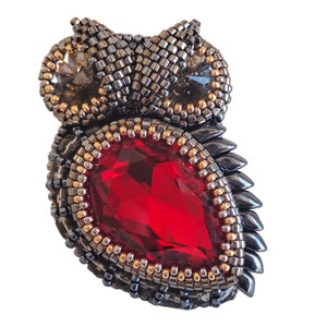 Red crystal owl brooch Handmade bird pin Elegant crystal pin Unusual gift for her Bird Brooch, Pin with glass crystals Lovely gift for mom