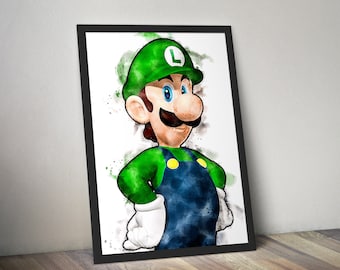 グンバの水彩画プリント、マリオブラザーズのビデオゲームの壁飾り